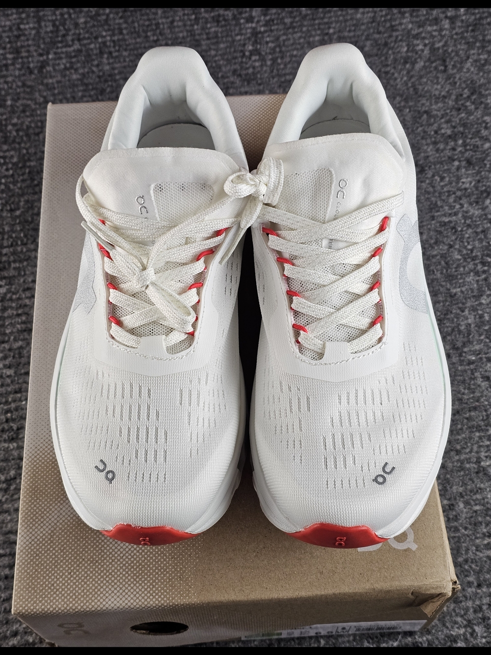 On Running Women's White Mint Athletic Shoes with Coral Accents - Picture 6 of 10